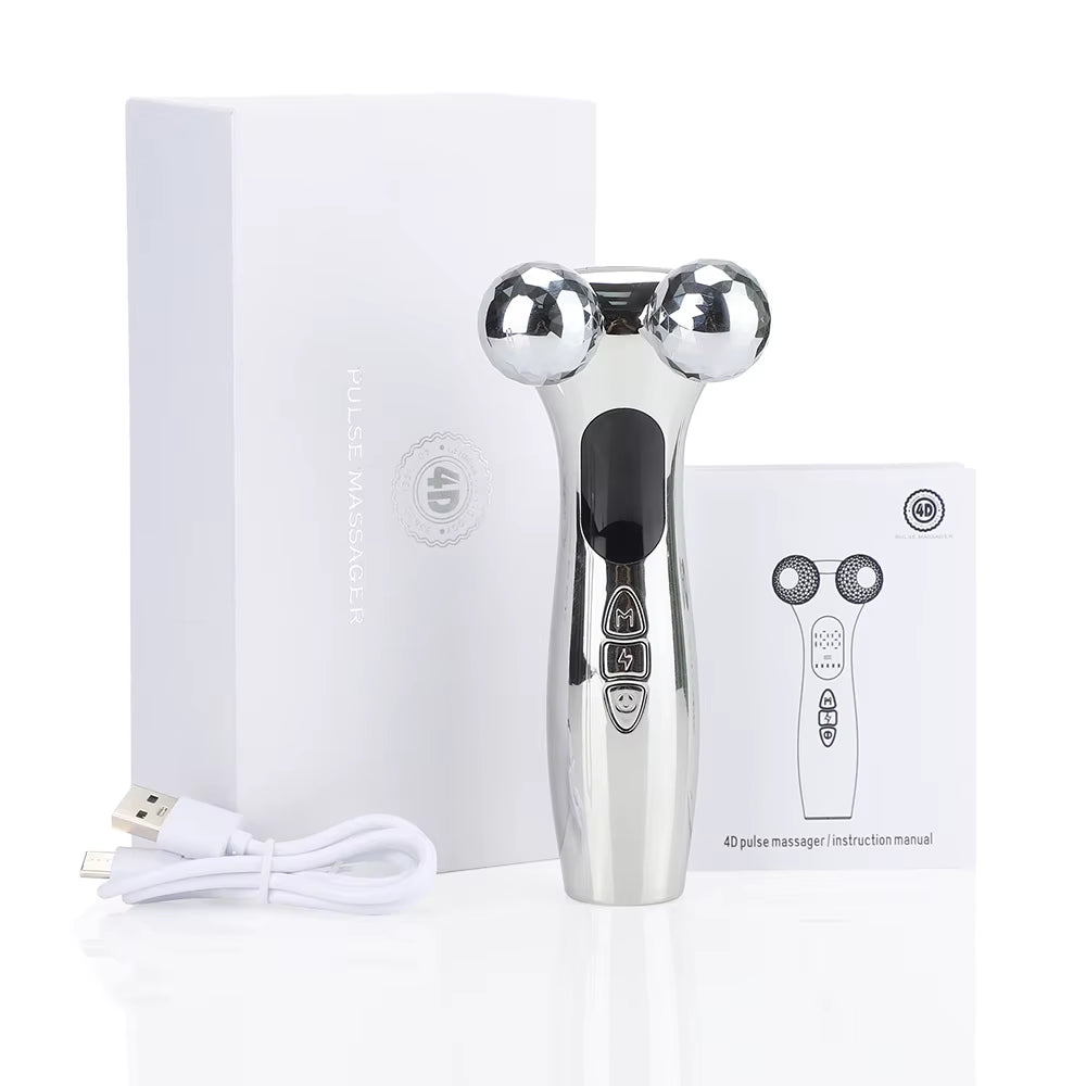 4D Roller Facial Massager EMS Face Lift Device V-Face Slimmer Skin Tightening Double Chin Remover Eye Care Massage Beauty Roller