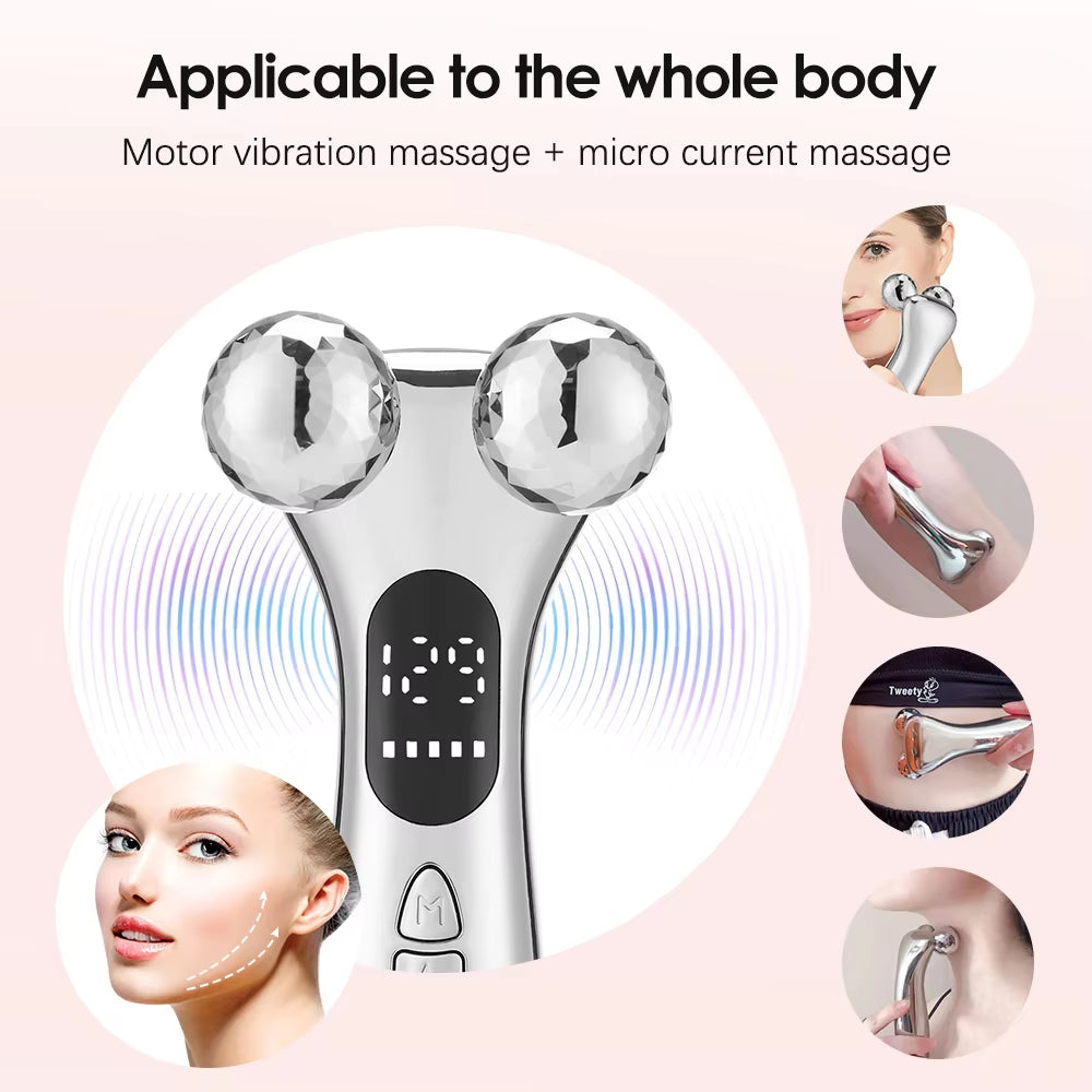 4D Roller Facial Massager EMS Face Lift Device V-Face Slimmer Skin Tightening Double Chin Remover Eye Care Massage Beauty Roller